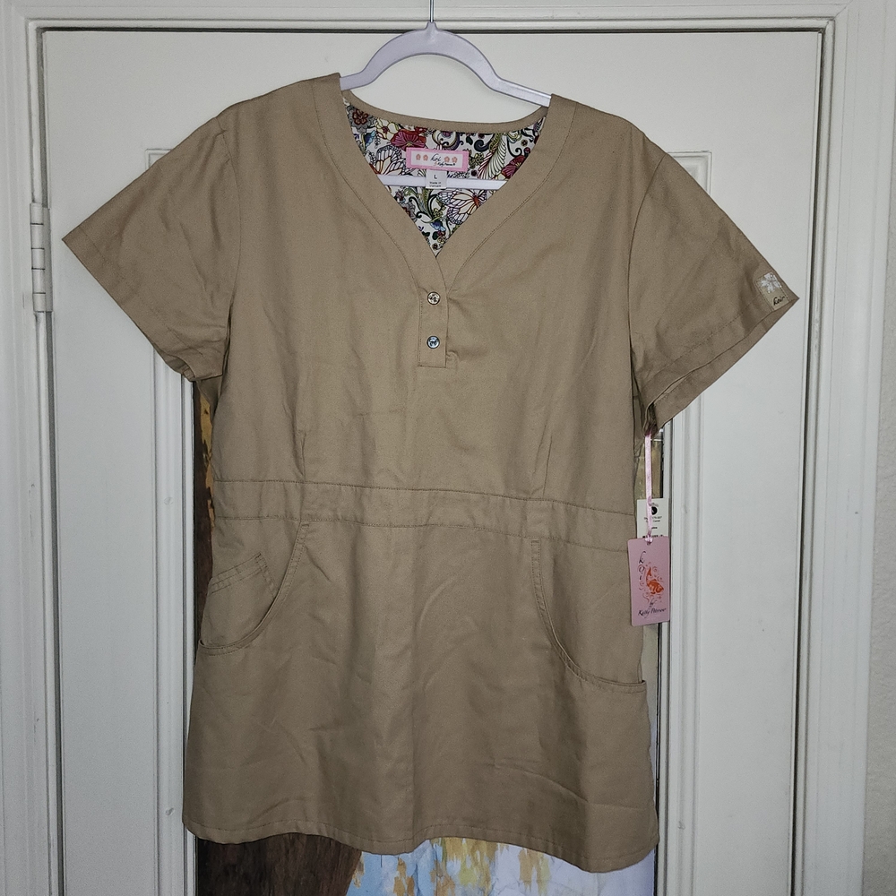 Koi by Kathy Peterson Tan L Large Scrub Top